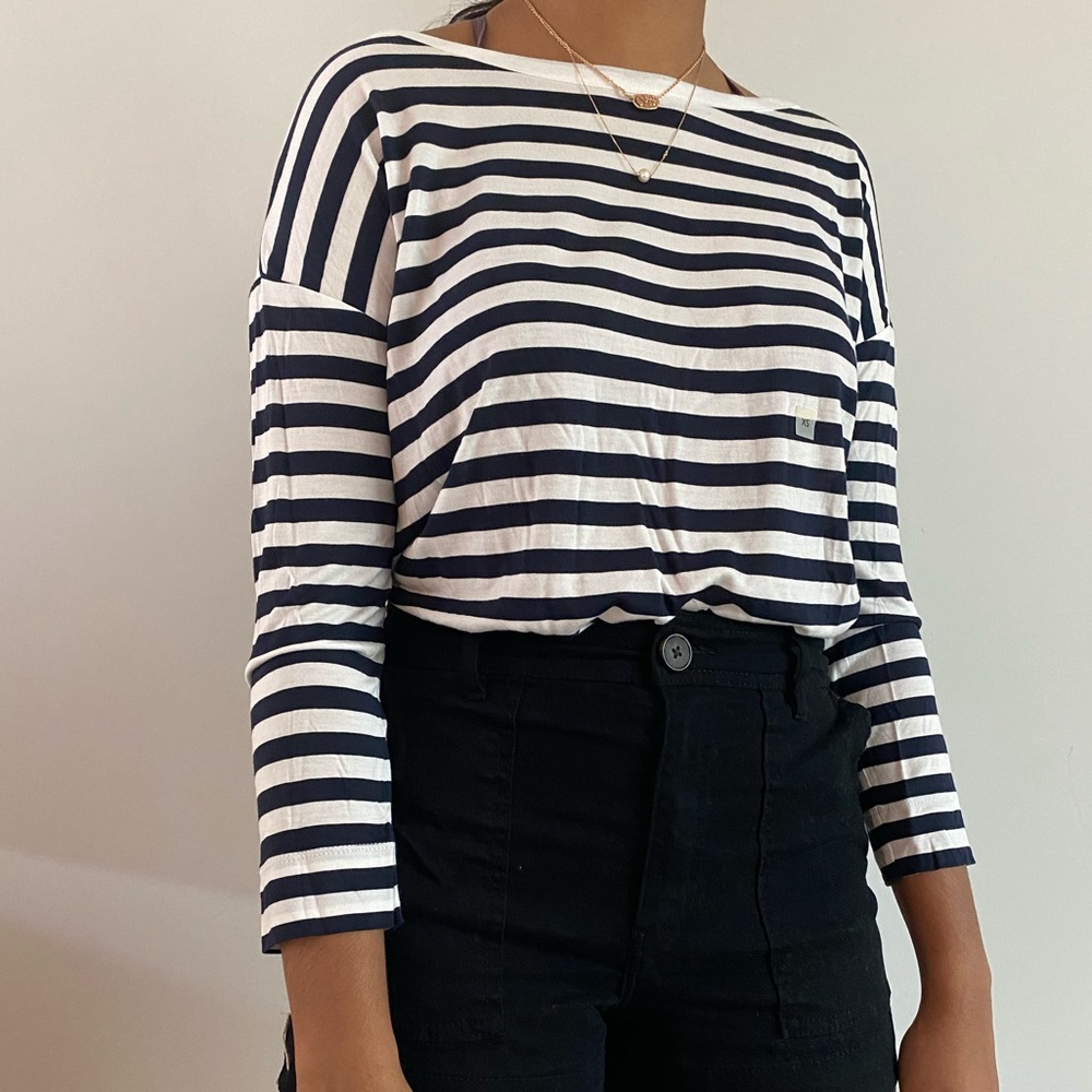 Loft | Striped boat neck shirt